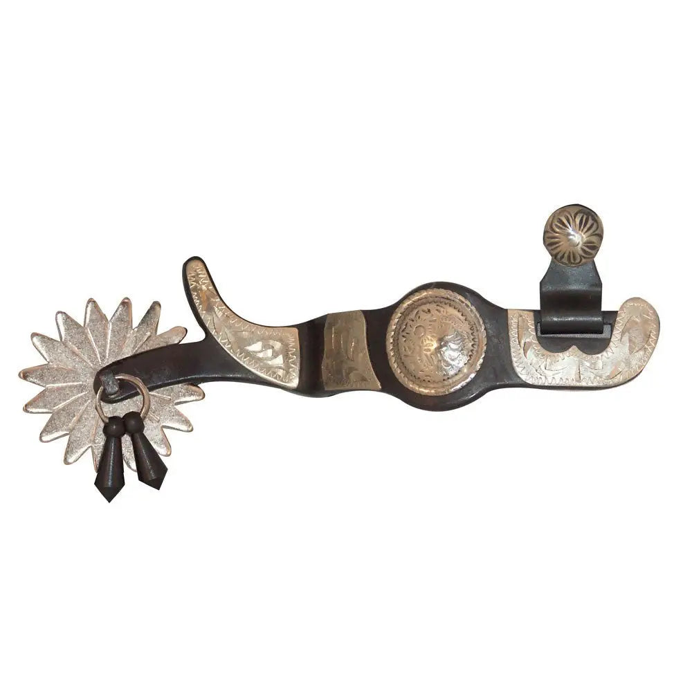 Black Steel Show Spurs with Silver Concho - Lazy L Ranch Co.