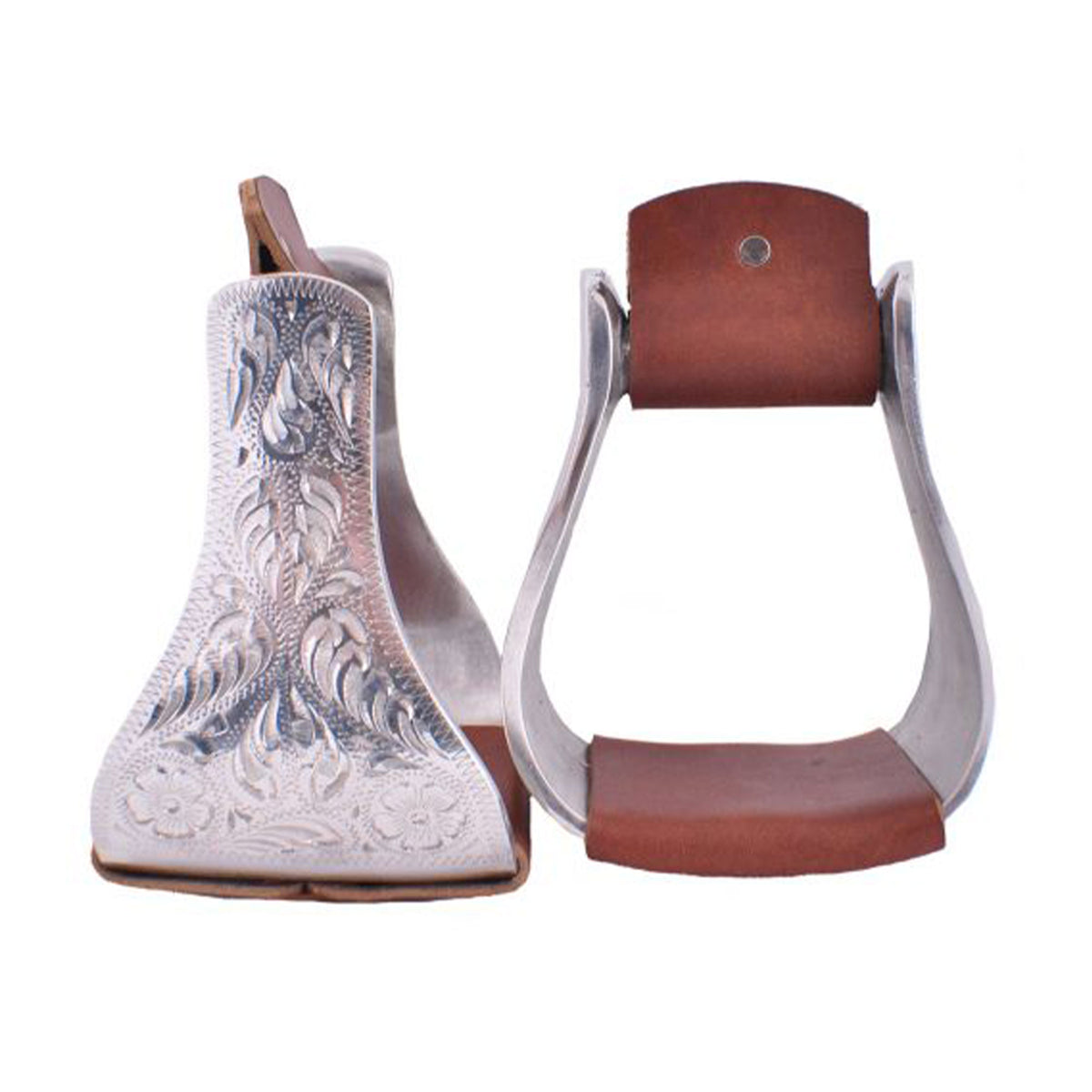 Showman Polished Aluminum Engraved Bell Stirrups - Lazy L Ranch Co.