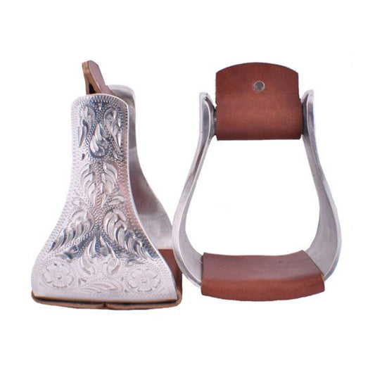 Showman Polished Aluminum Engraved Bell Stirrups - Lazy L Ranch Co.