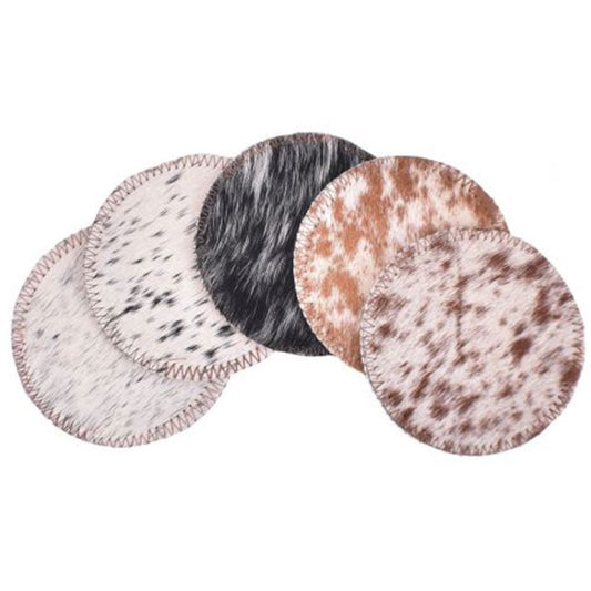 Round - Salt and Pepper Cowhide Coasters - Lazy L Ranch Co.
