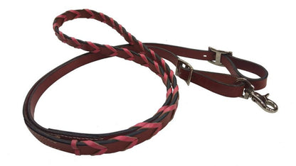 Showman 8ft leather braided rein with colored lacing - Lazy L Ranch Co.
