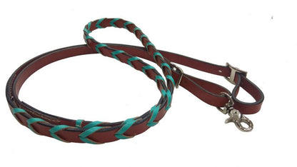 Showman 8ft leather braided rein with colored lacing - Lazy L Ranch Co.