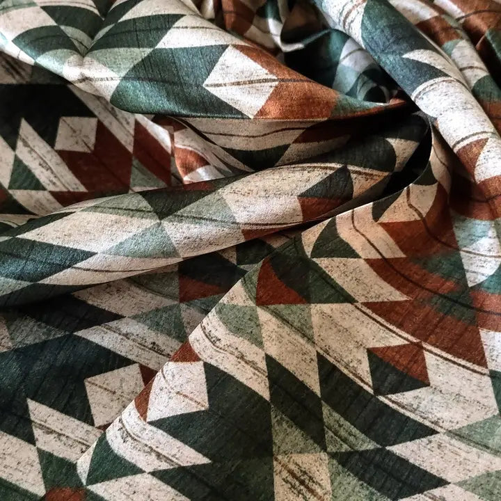 Wild Rag 100% SILK Green and Brown Distressed Aztec Cowboy Western Neck Scarf Bandanna