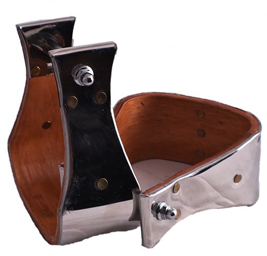 Showman Polished Stainless Steel Covered wood Stirrups with 3" tread - Lazy L Ranch Co.