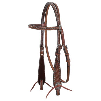 Showman Basketweave & Silver Dots Browband Headstall - Lazy L Ranch Co.