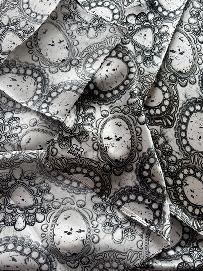 100% Silk Wild Rag White Buffalo Turquoise Conchos by Double B Wild Rags - Lazy L Ranch Co.