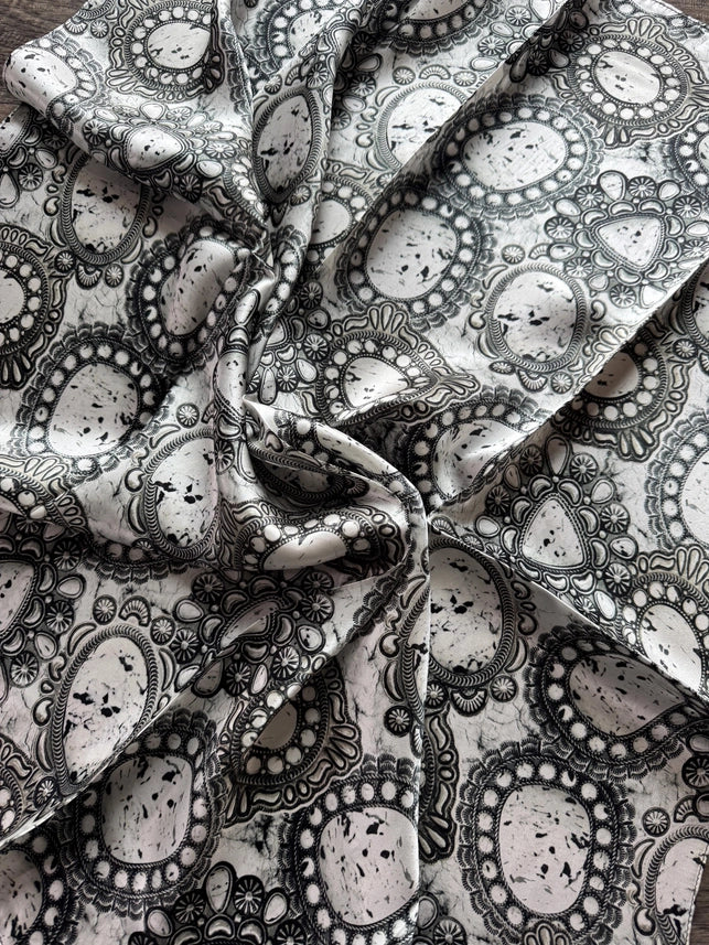 100% Silk Wild Rag White Buffalo Turquoise Conchos by Double B Wild Rags - Lazy L Ranch Co.