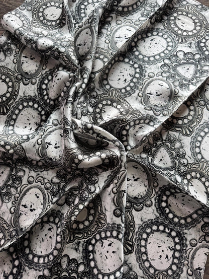 100% Silk Wild Rag White Buffalo Turquoise Conchos by Double B Wild Rags - Lazy L Ranch Co.