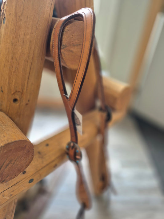 Shape Ear Headstall with Gunslinger Stitching Turquoise and Copper Buckles