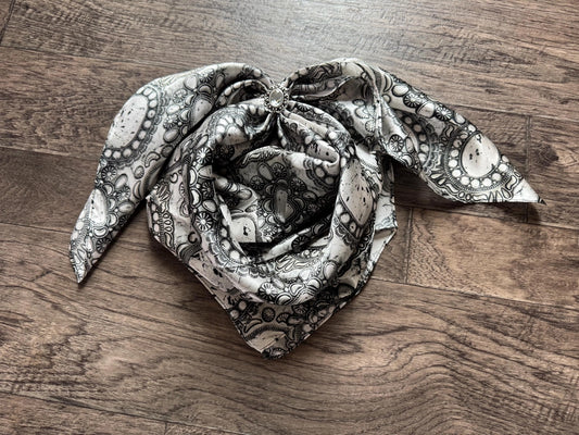 100% Silk Wild Rag White Buffalo Turquoise Conchos by Double B Wild Rags - Lazy L Ranch Co.
