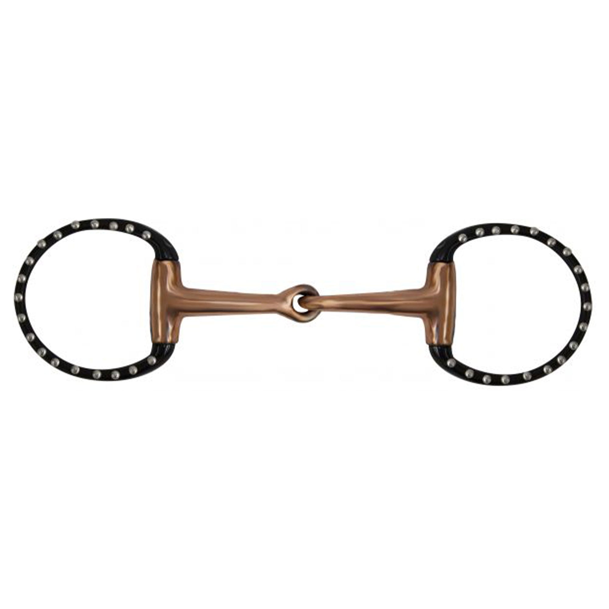 Showman Eggbutt style with black steel ring cheeks with silver dots