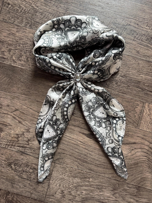 100% Silk Wild Rag White Buffalo Turquoise Conchos by Double B Wild Rags - Lazy L Ranch Co.