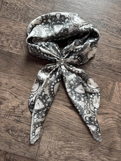 100% Silk Wild Rag White Buffalo Turquoise Conchos by Double B Wild Rags - Lazy L Ranch Co.