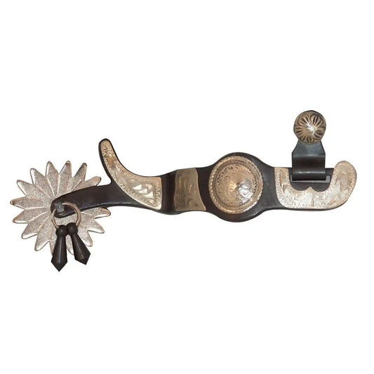 Black Steel Show Spurs with Silver Concho - Lazy L Ranch Co.