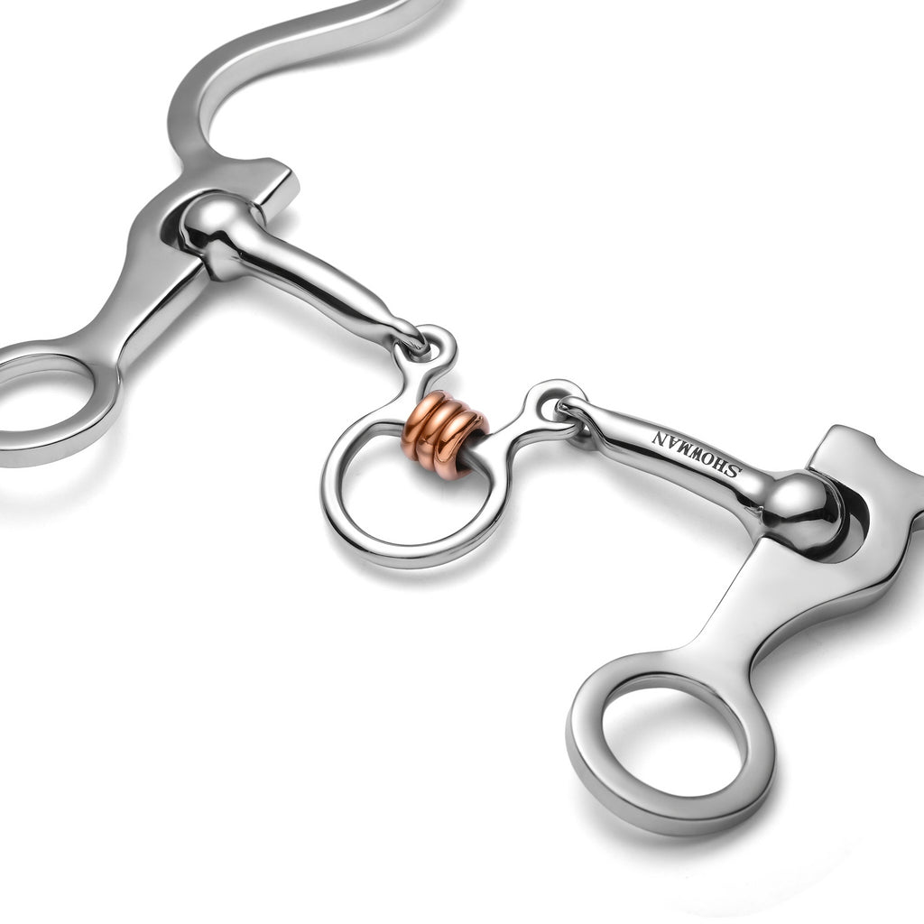 Showman long S shank with 3 piece jointed copper rollers