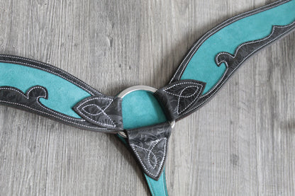 Turquoise & Black Headstall and Breast Collar Set