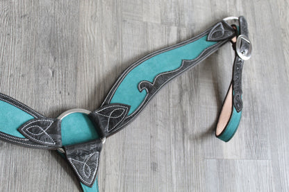 Turquoise & Black Headstall and Breast Collar Set