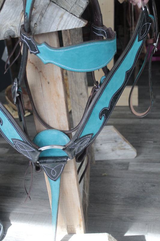 Turquoise & Black Headstall and Breast Collar Set