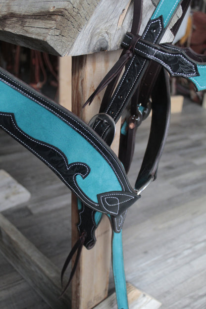 Turquoise & Black Headstall and Breast Collar Set