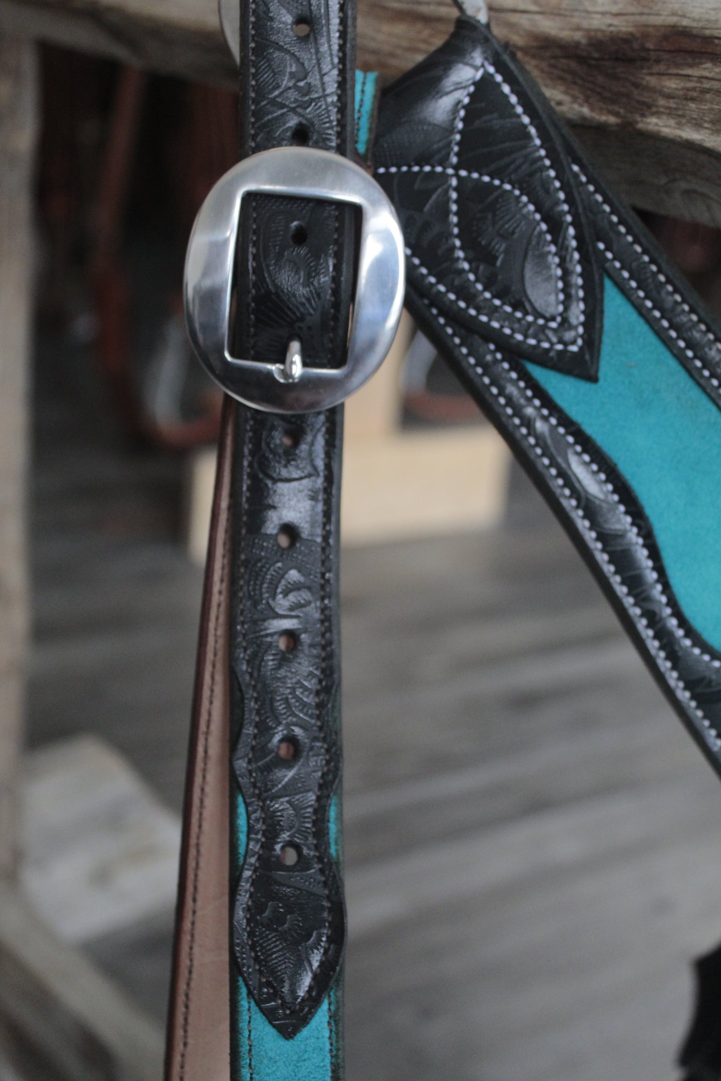 Turquoise & Black Headstall and Breast Collar Set