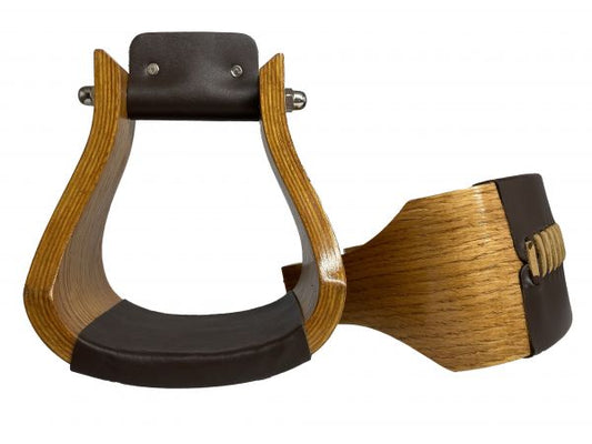 Showman Wide Polished Solid Oak Wooden Stirrups - Lazy L Ranch Co.