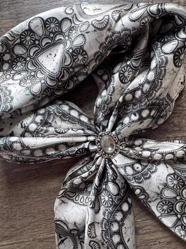 100% Silk Wild Rag White Buffalo Turquoise Conchos by Double B Wild Rags - Lazy L Ranch Co.