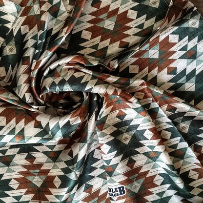 Wild Rag 100% SILK Green and Brown Distressed Aztec Cowboy Western Neck Scarf Bandanna - Lazy L Ranch Co.