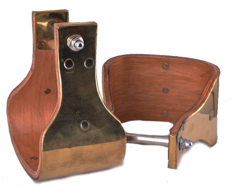 Showman Polished Brass Covered wood stirrups with 4" tread - Lazy L Ranch Co.